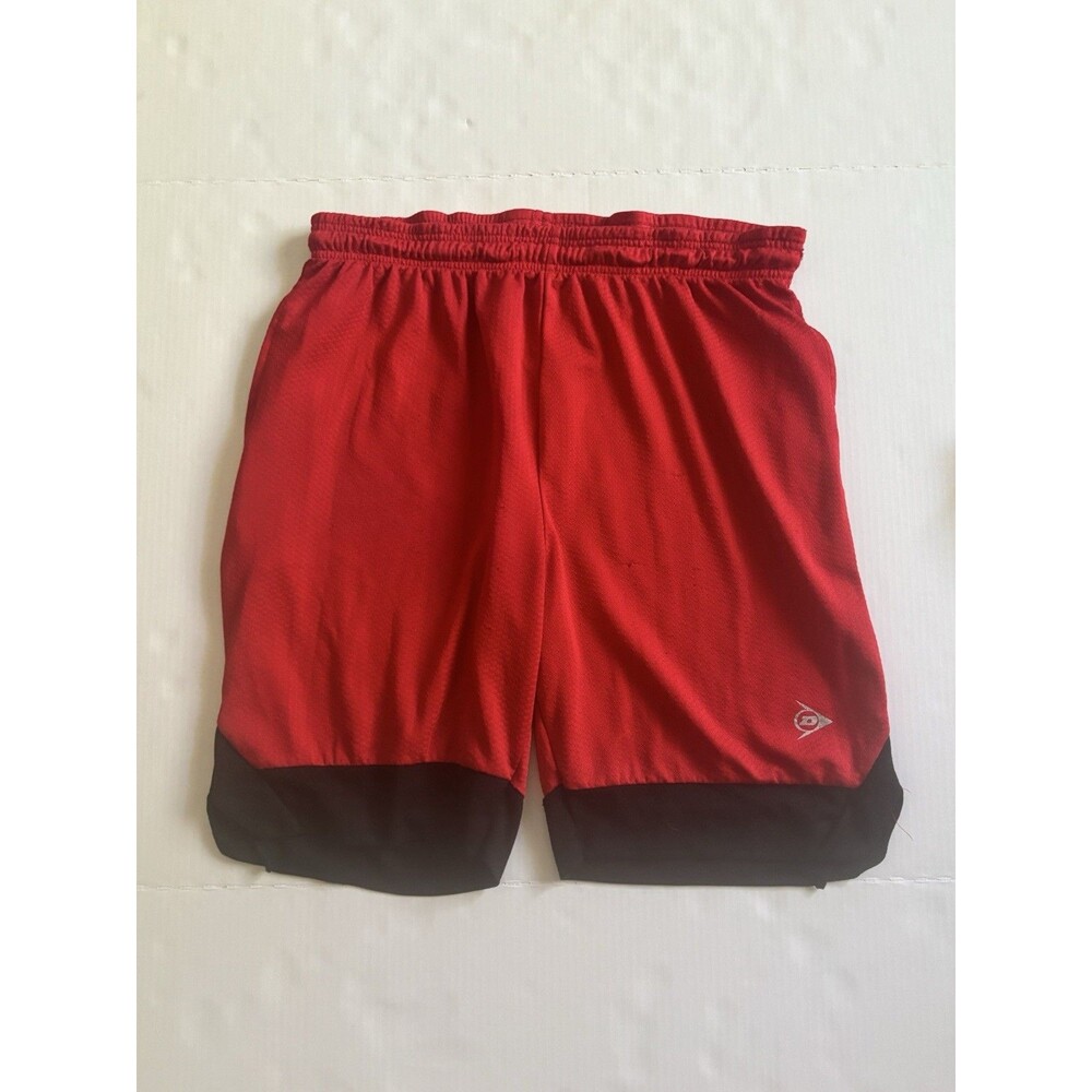 Vintage Dunlop Sport Men's Red/Black MeshAthletic Shorts L Drawstring Elastic 8"